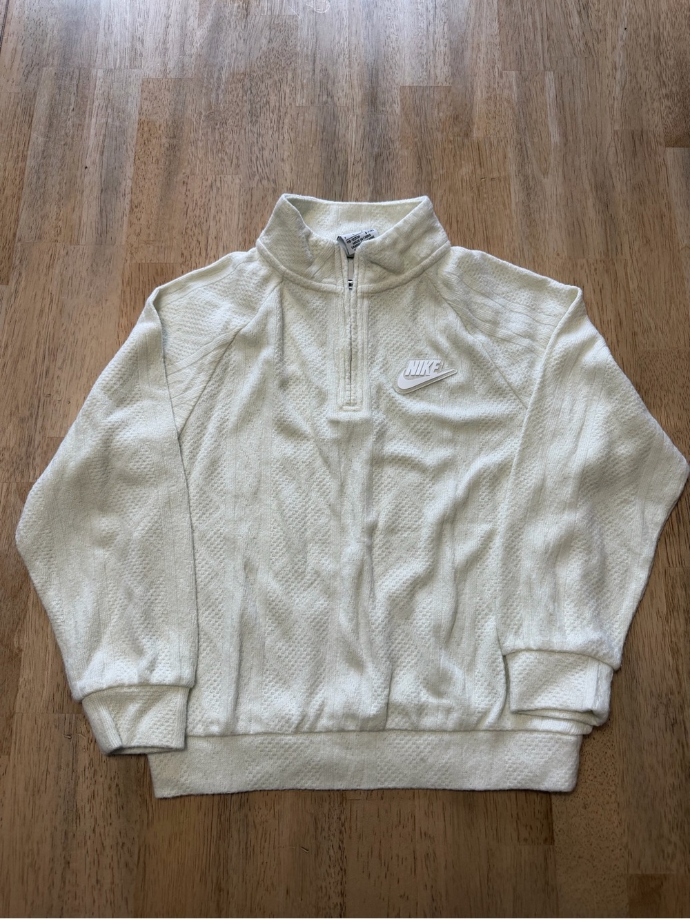 Nike Boys Size 7 Quarter Zip Pullover Sweater Fleece Cream Ivory VGUC - Picture 2 of 6